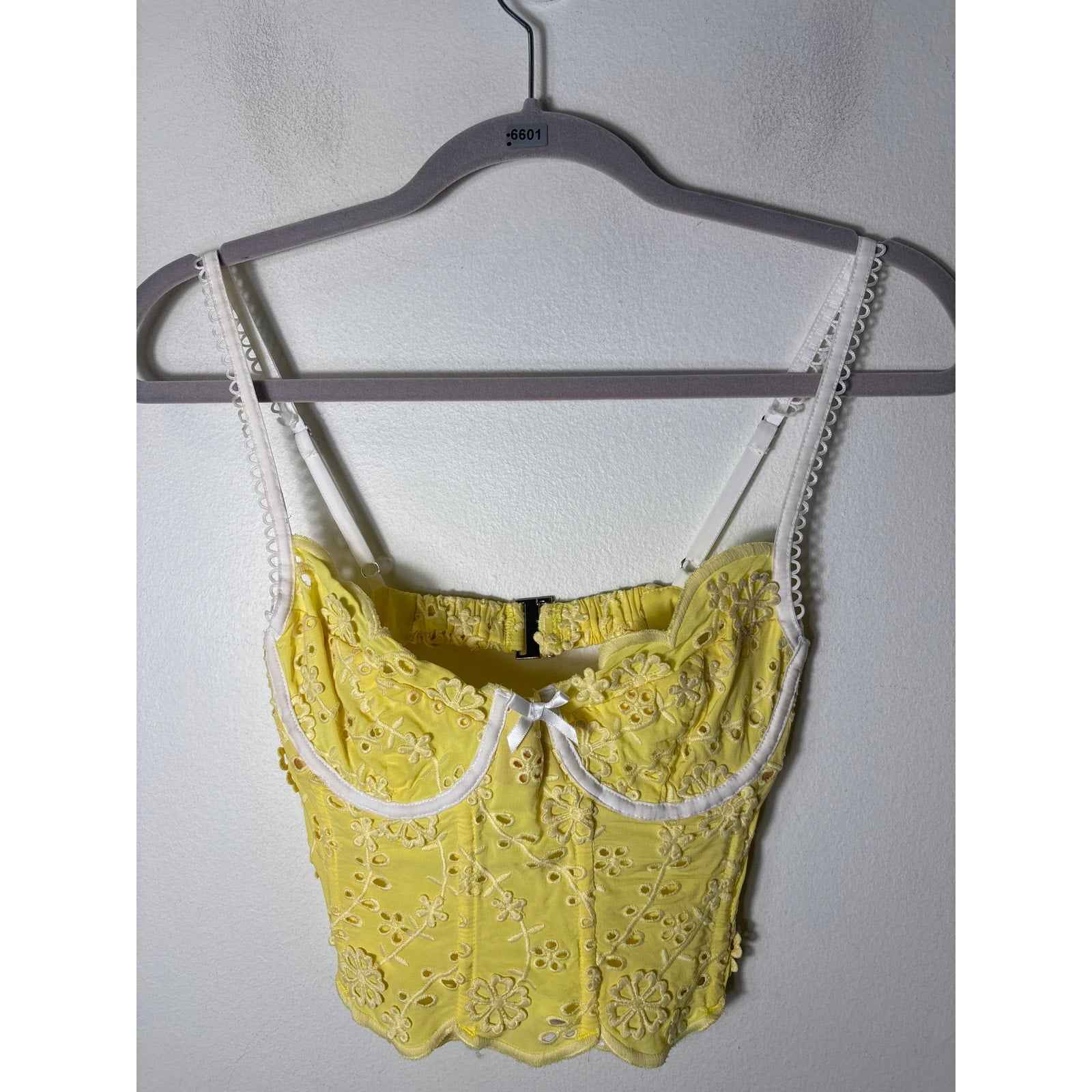 For Love and Lemons Yellow Eyelet Corsette TOp Sz XS