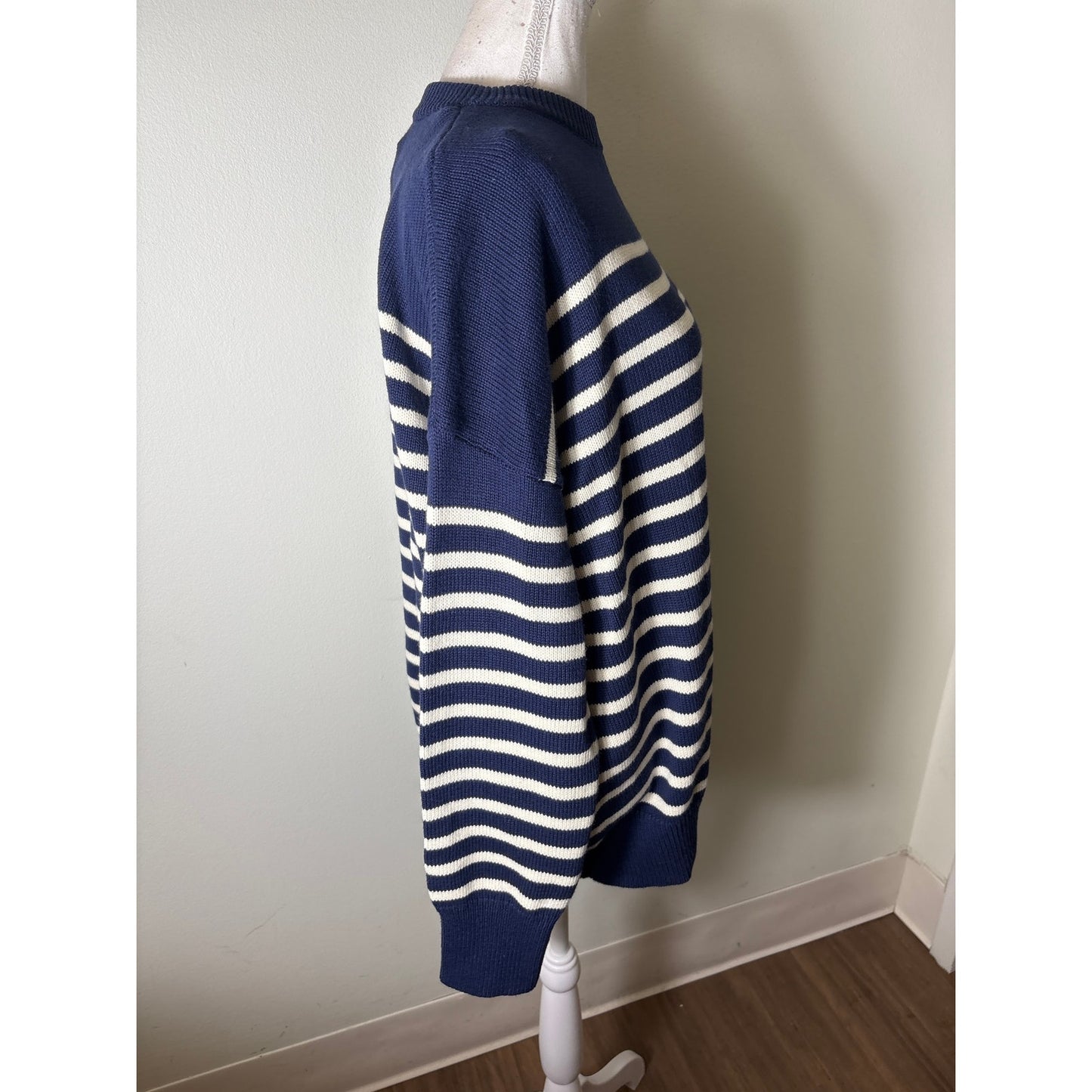NWT Minnow Navy and Cream Stripe Knit Sweater Sz XL