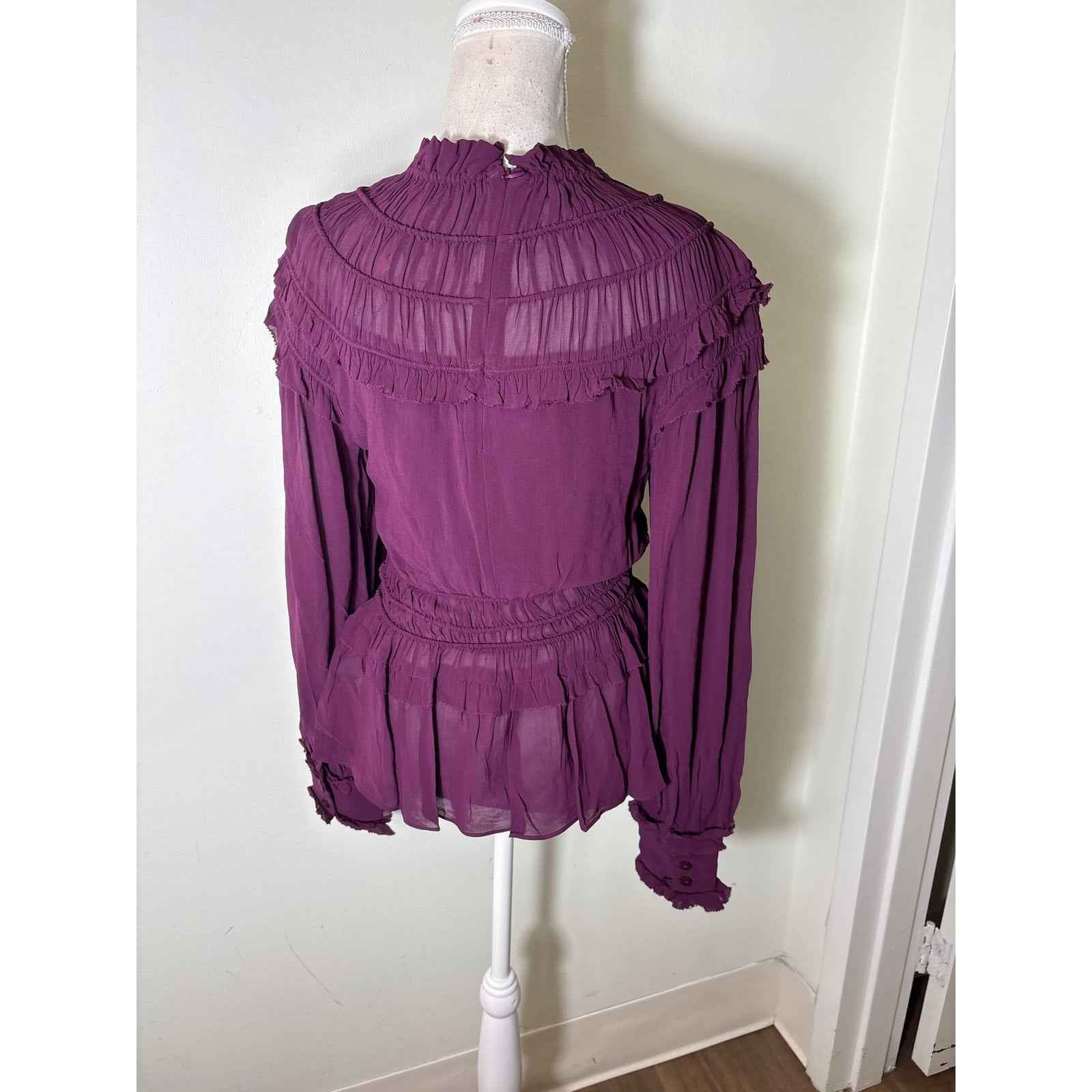 NWT Farm Rio Eggplant Purple Long Sleeve Ruffled Top Sz S