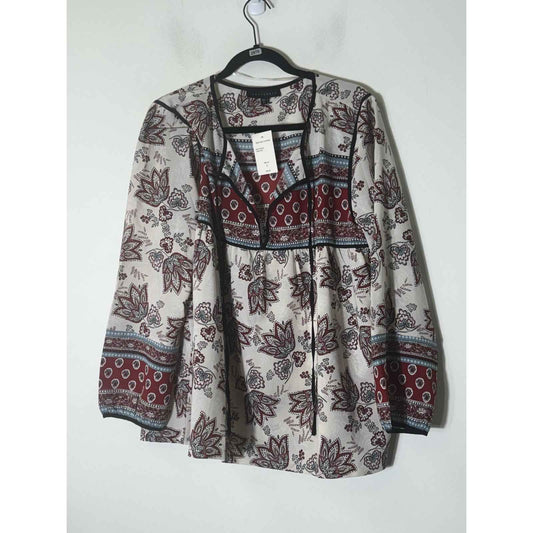 NWT Sanctuary Ivory Multicolor Long Sleeve V-Neck Boho Top Sz L