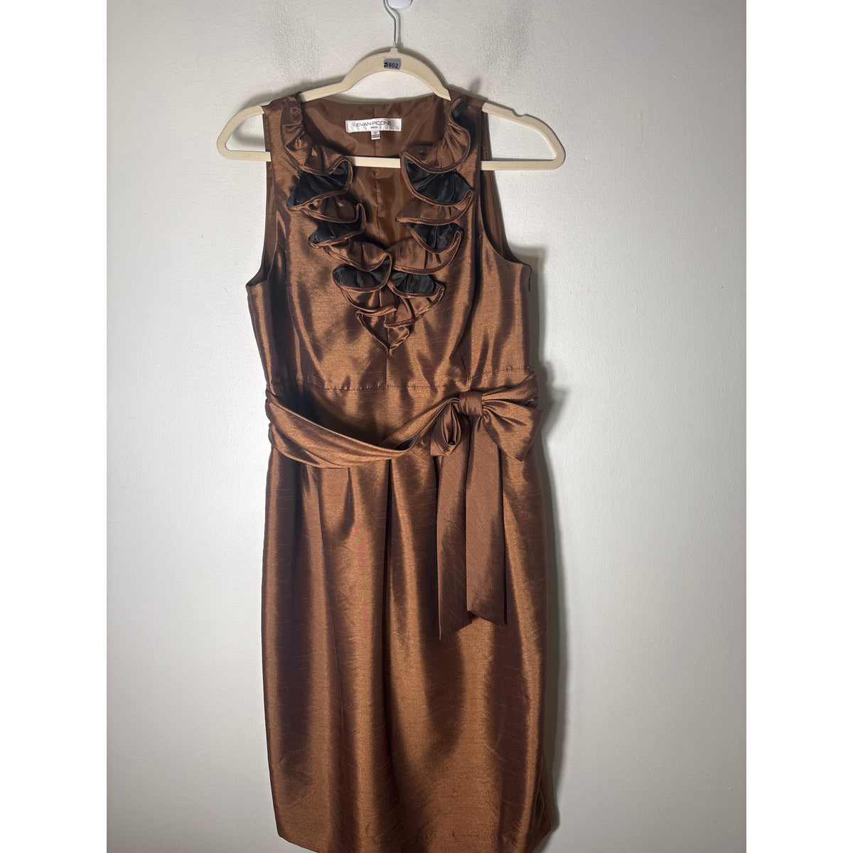 Evan Picone Brown Sleeveless Dress with Ruffle Detailing at the Collar Sz 12