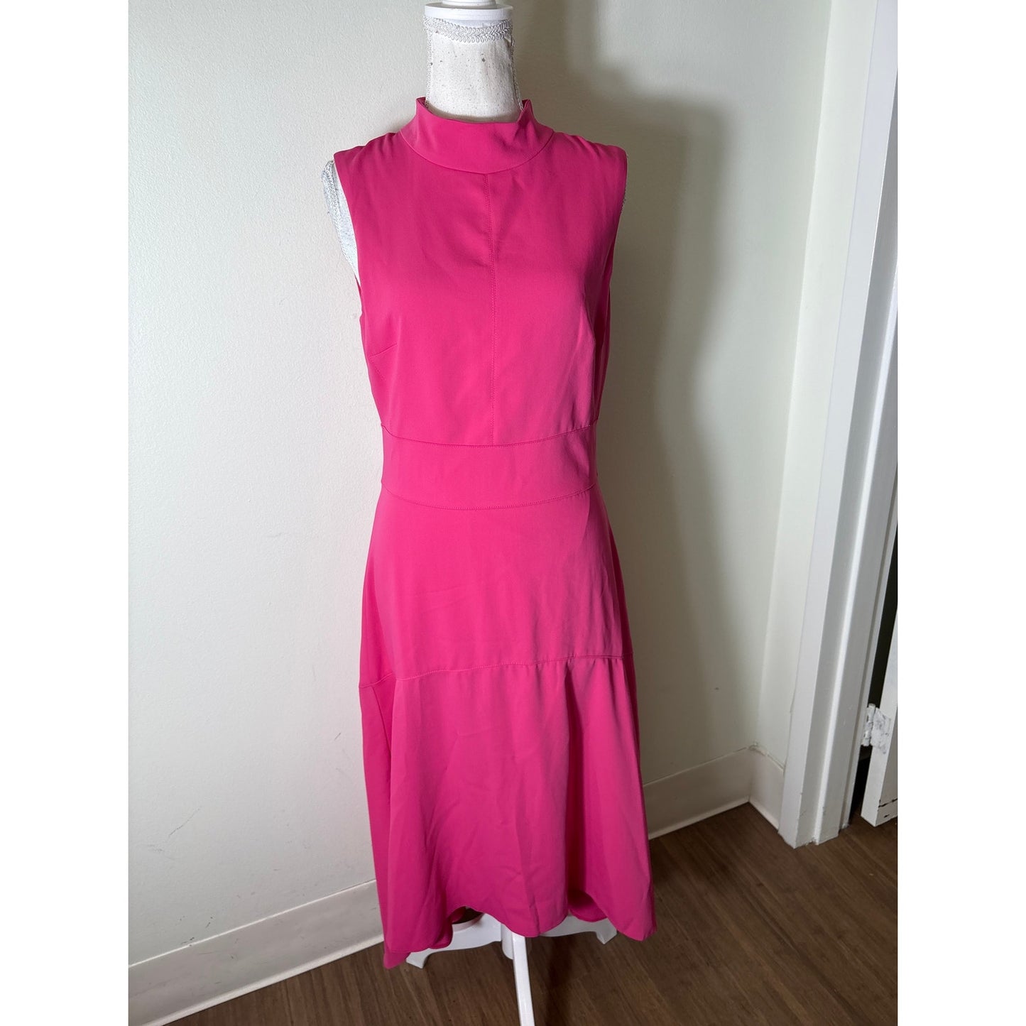 Karen Millen Bright Pink Soft Tailored High Low Midi Dress Sz 10