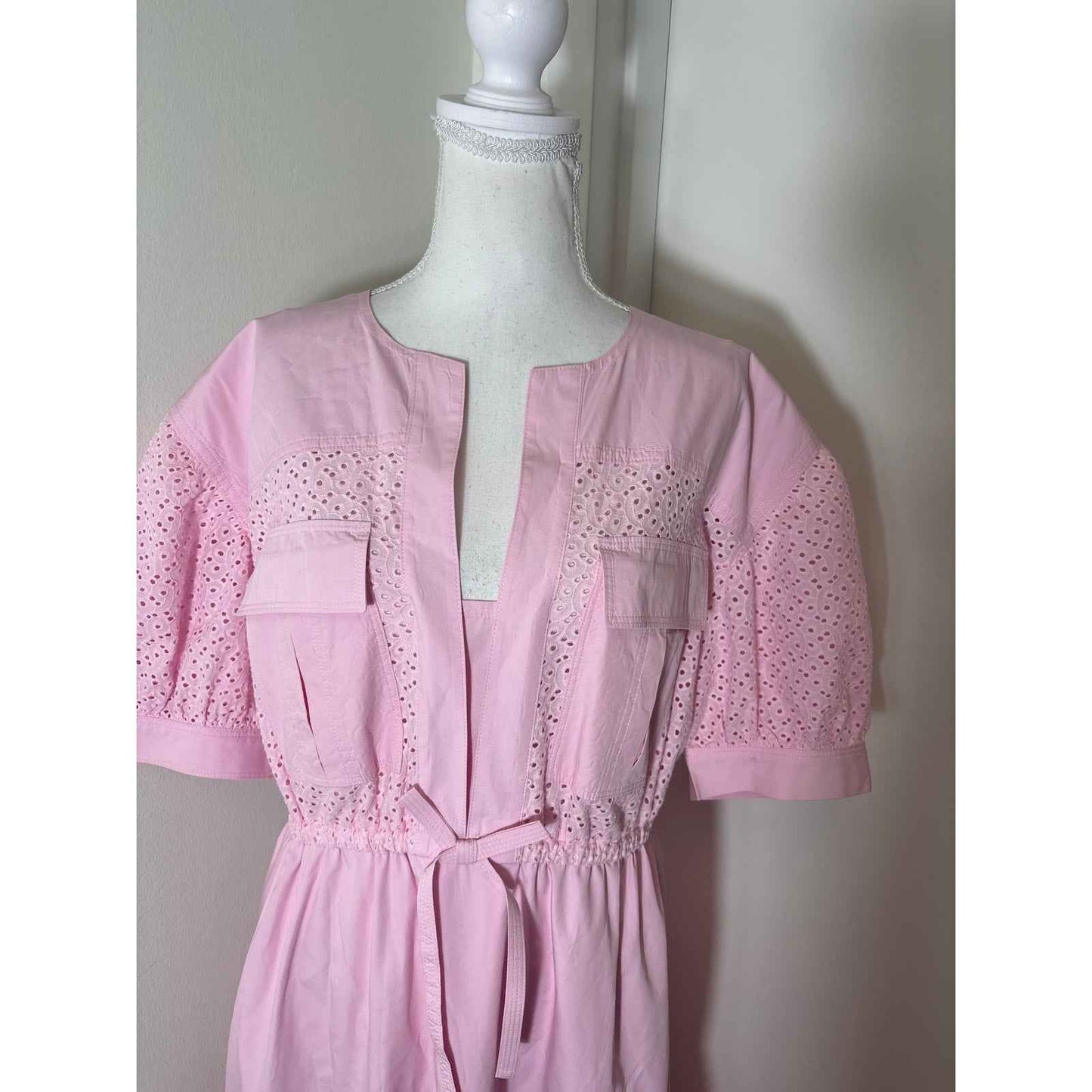 Derek Lam IO Crosby Pink Short Sleeve Eyelet Cotton Maxi Dress Sz 10