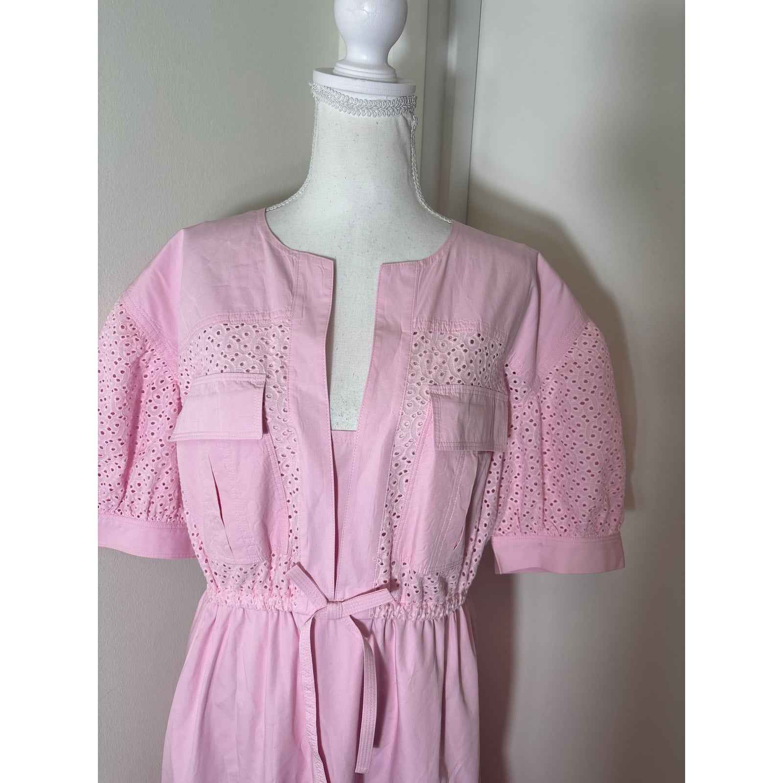 Derek Lam IO Crosby Pink Short Sleeve Eyelet Cotton Maxi Dress Sz 10