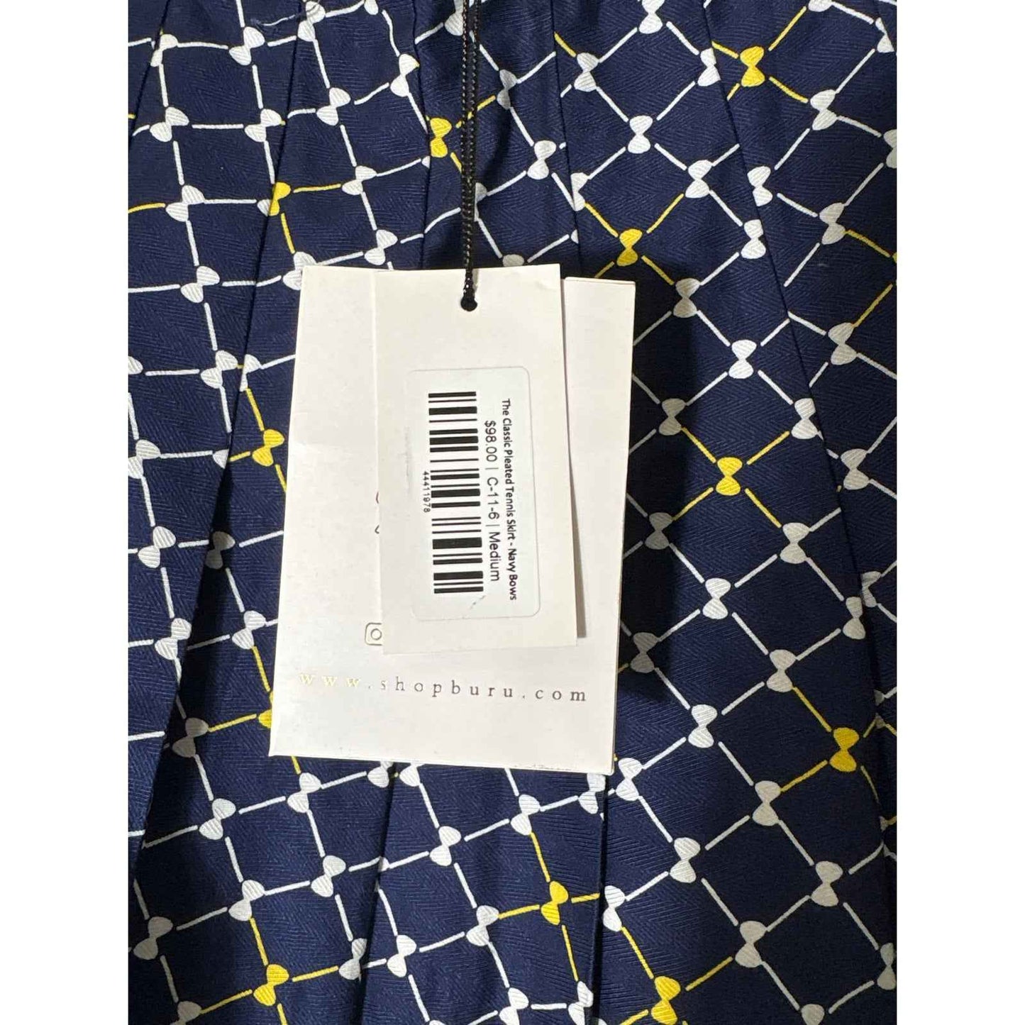 NWT Buru Navy Bows "The Classic Pleated Tennis Skirt" Sz M