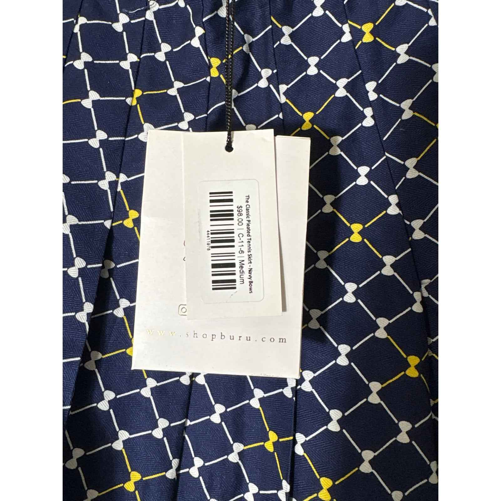 NWT Buru Navy Bows "The Classic Pleated Tennis Skirt" Sz M