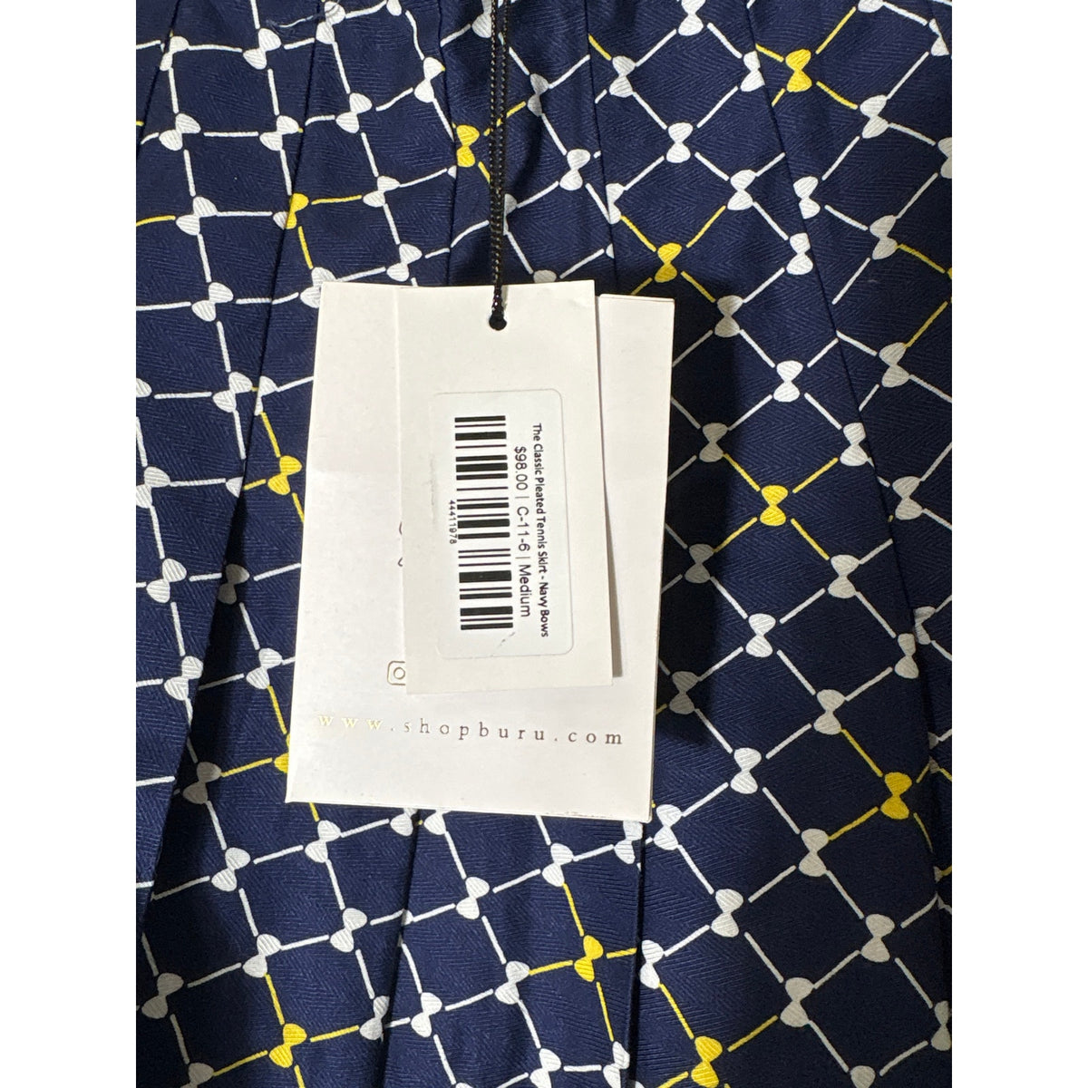 NWT Buru Navy Bows "The Classic Pleated Tennis Skirt" Sz M