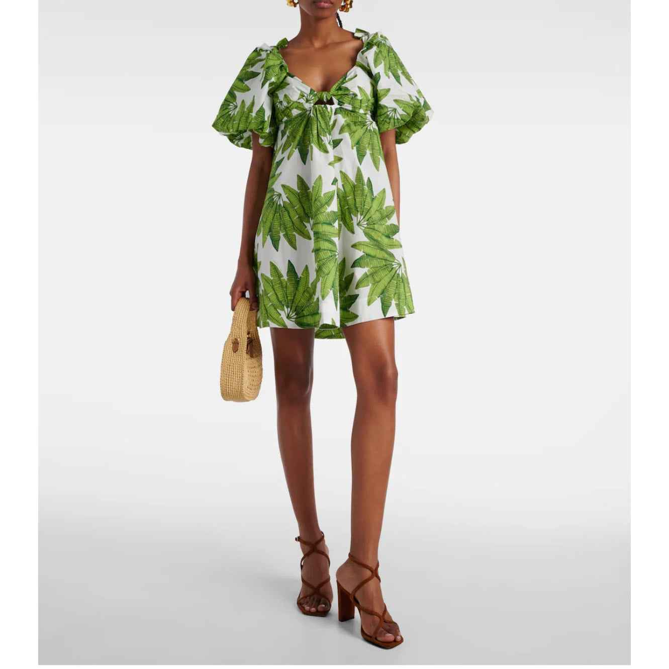 Farm Rio Green Tropical Print Backless Cotton Mini Dress Sz XS