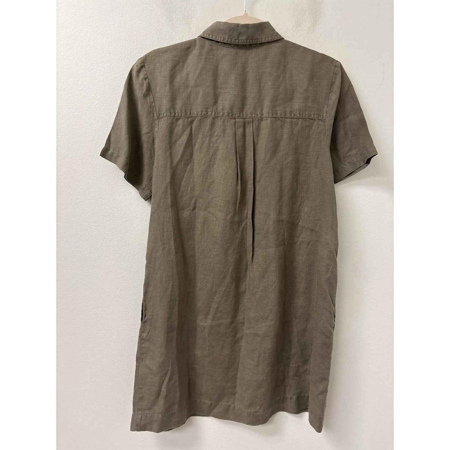 Michael Stars Gray Green Short Sleeve Mini Linen Shirt Dress Sz S