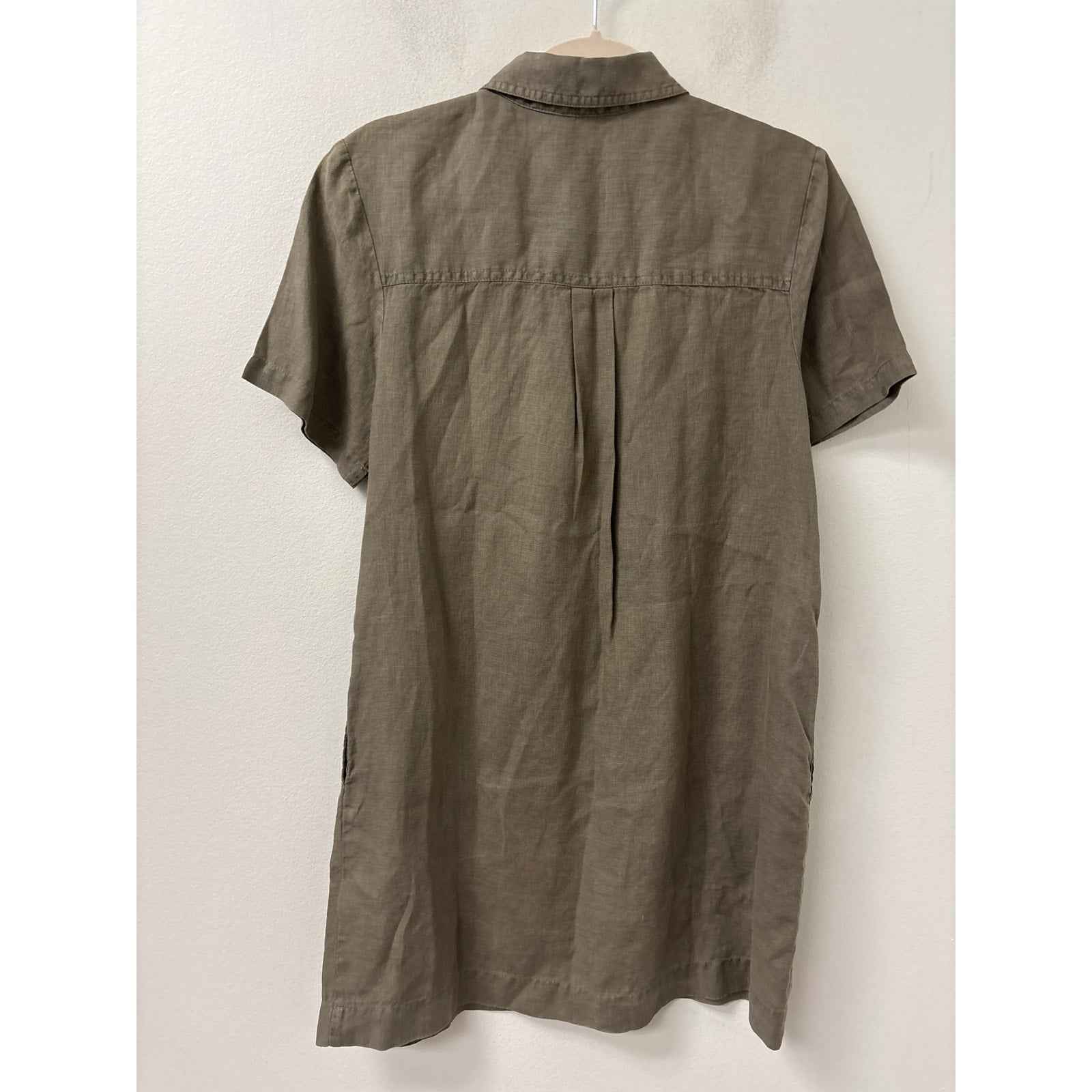Michael Stars Gray Green Short Sleeve Mini Linen Shirt Dress Sz S