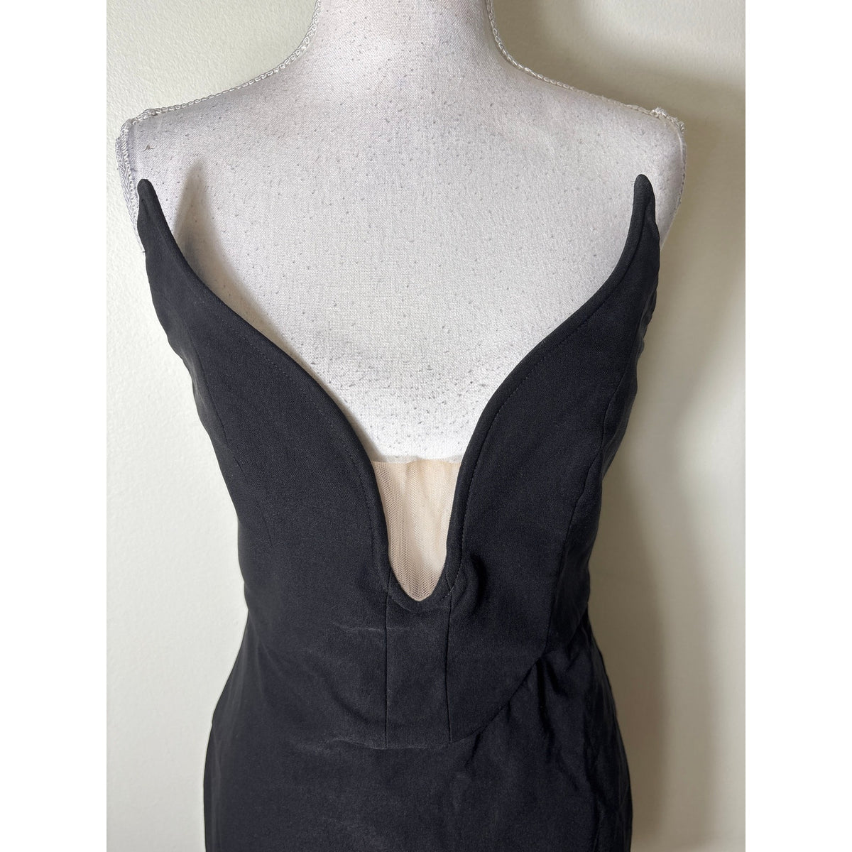 Michael Costello x Revolve Black With Nude Mesh Inset Mini Dress Sz s