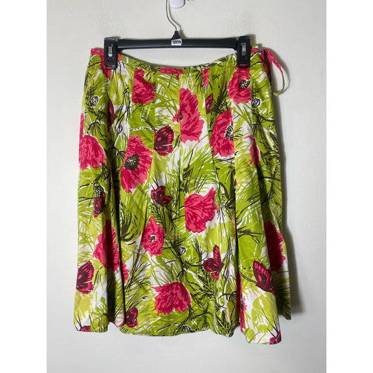 Talbots Petites Green Pink Tropical A-Line Skirt S 6P