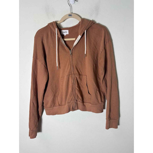 MATE the label Brown Organic Cotton Long Sleeve Cropped Hooded Jacket Sz M