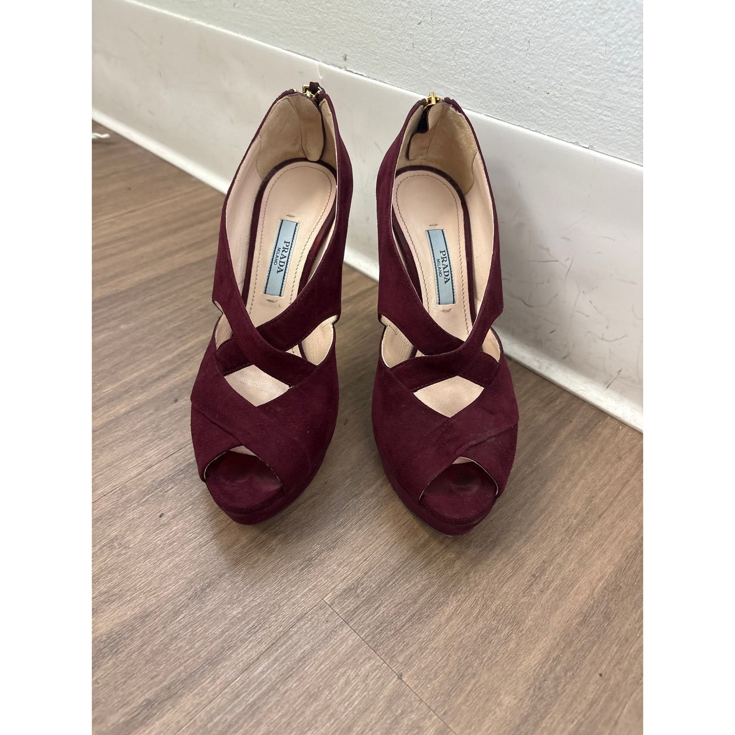 Prada Deep Purple Suede Peep Toe Platform Heel Sz 36