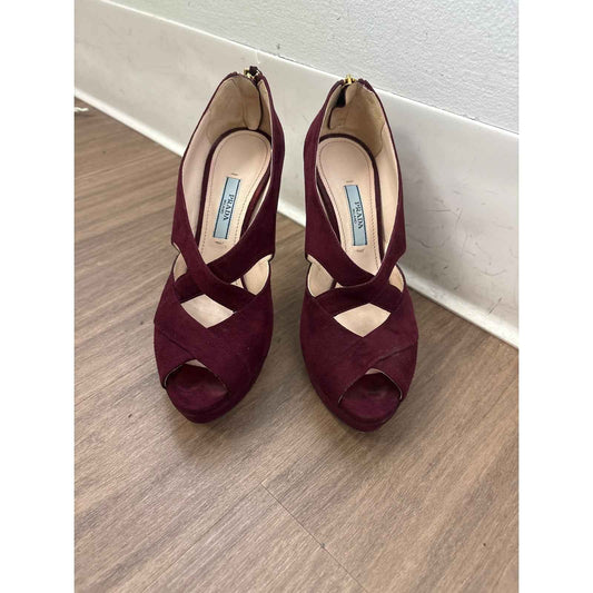Prada Deep Purple Suede Peep Toe Platform Heel Sz 36