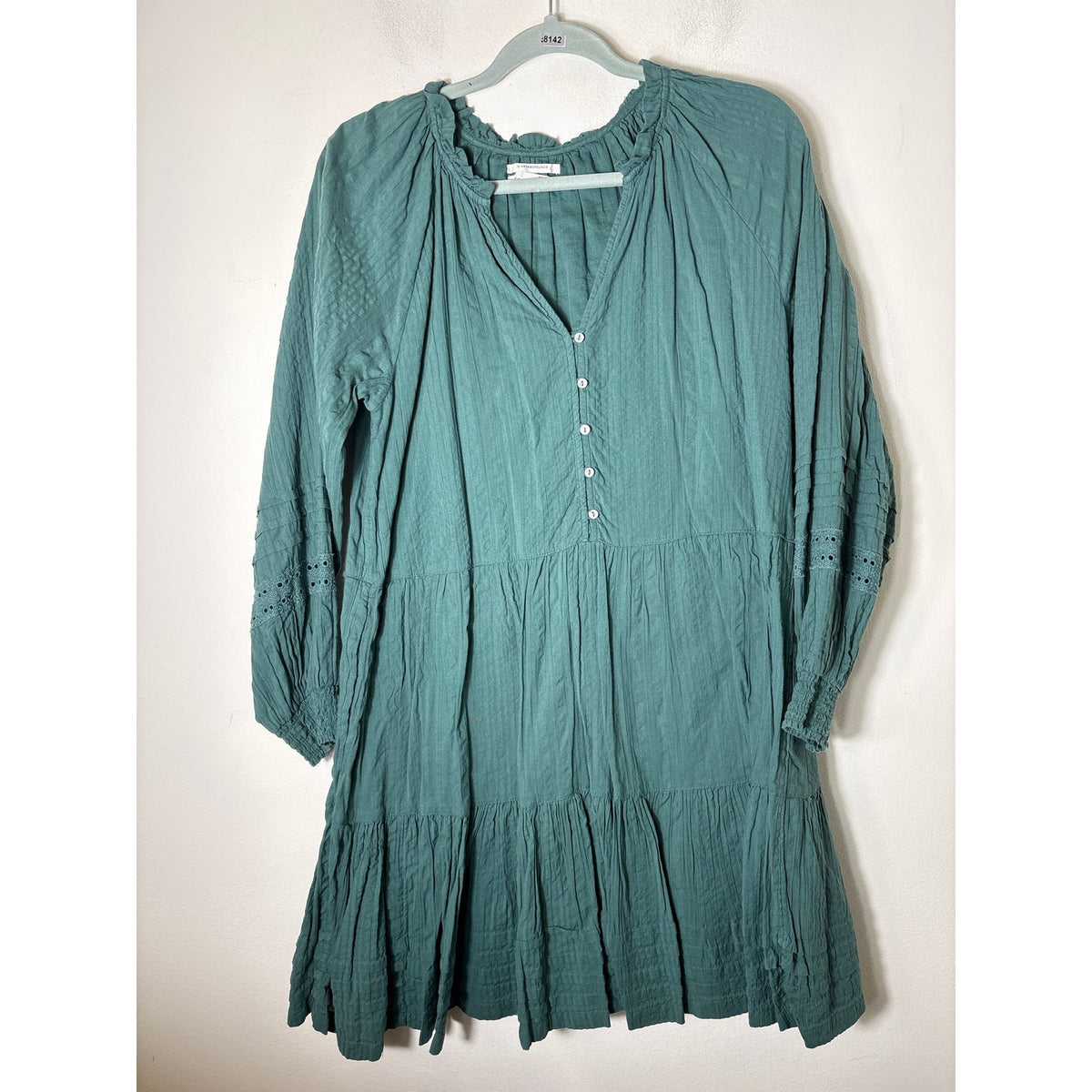 by Anthropologie Dark Green Long Sleeve Cotton Mini Dress Sz S