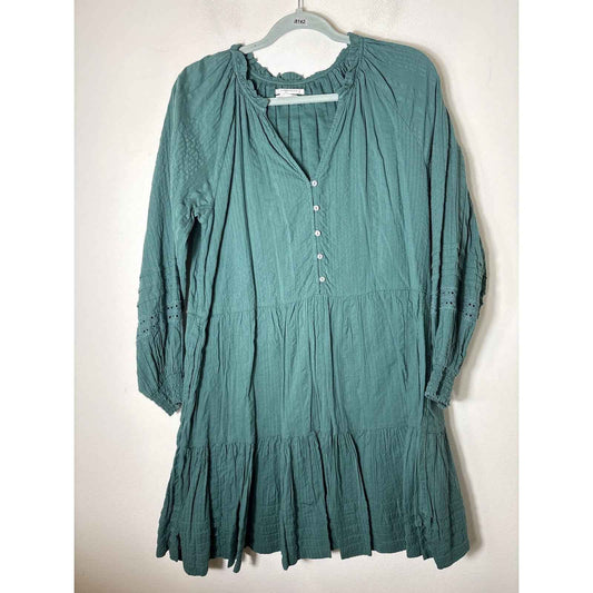 by Anthropologie Dark Green Long Sleeve Cotton Mini Dress Sz S