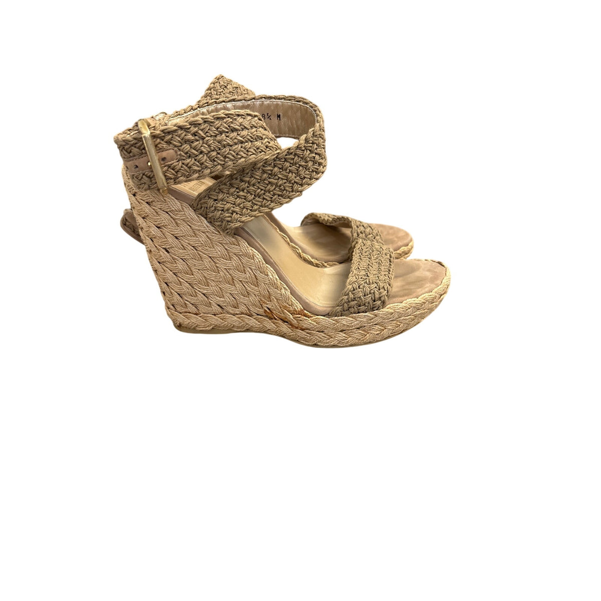 Stuart Weitzman Tan Braided Rafia Wedge Sandals Sz 8.5