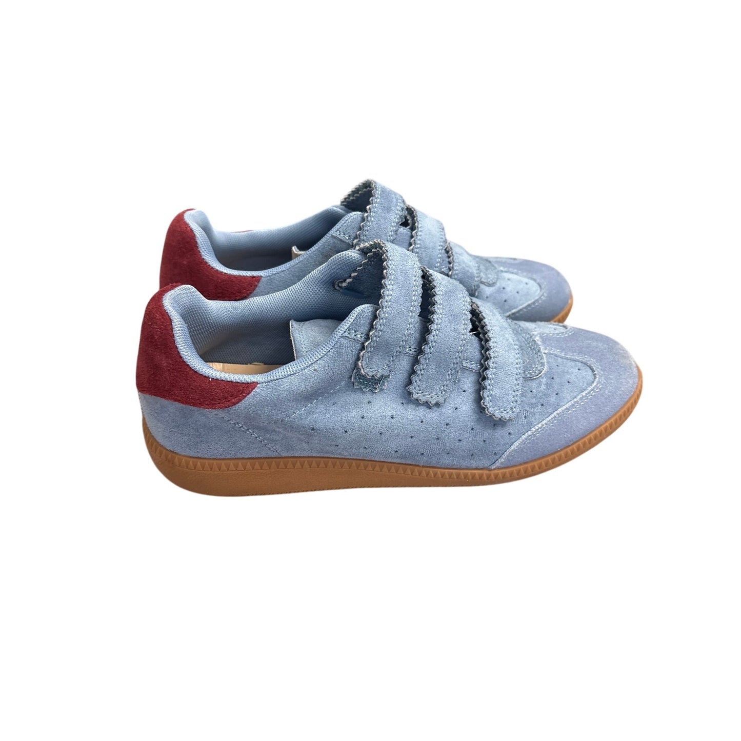 Steve Madden Baby Blue and Burgandy Heel Suede Velcro Suede Tennis Shoes Sz 8