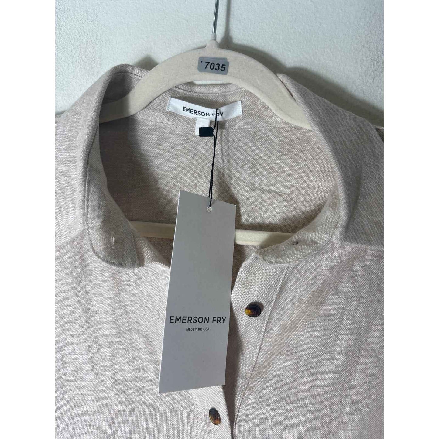 NWT Emerson Fry Light Khaki Front Button Up Linen Shirt Dress Sz M