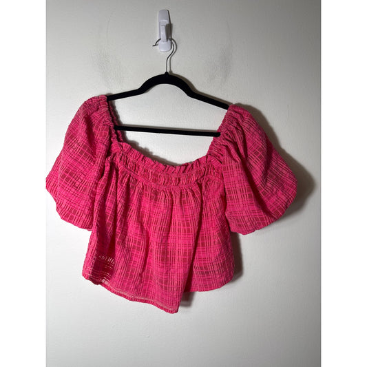 Storia Hot Pink Mesh Off the Shoulder Crop Top Sz M