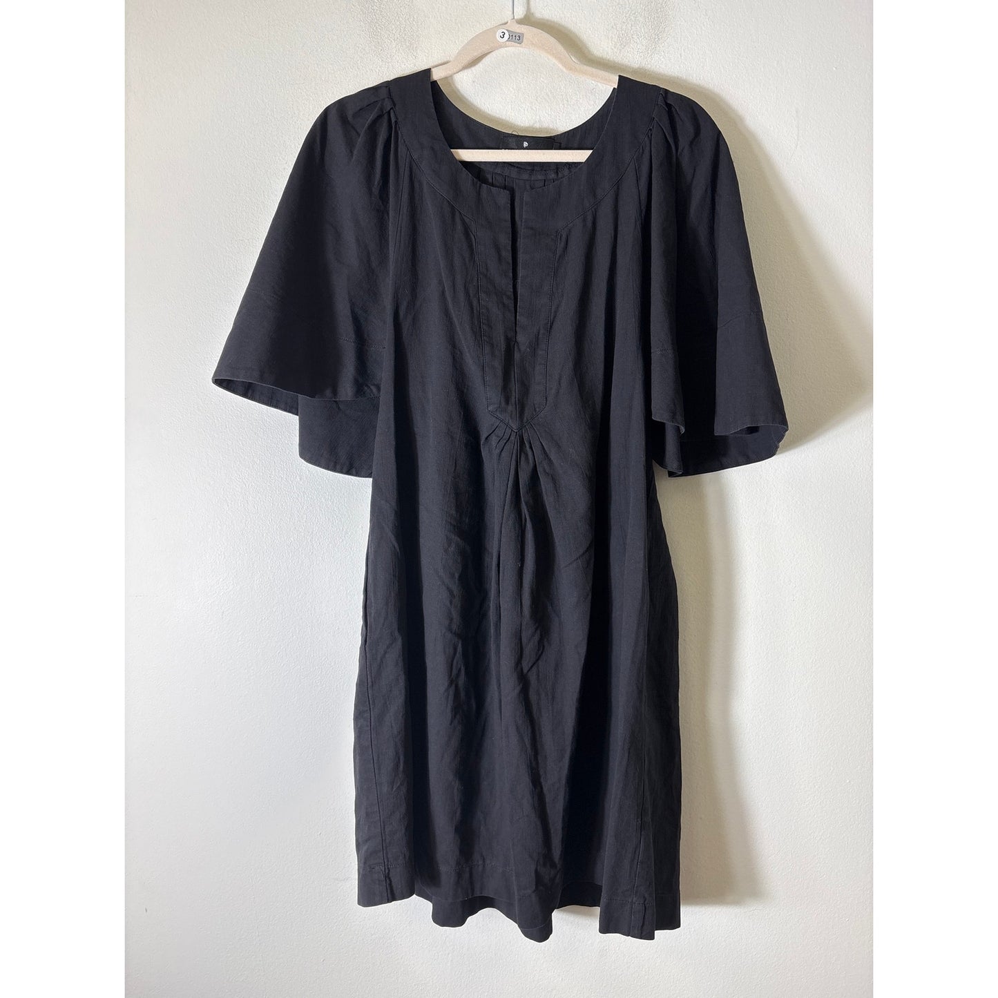 Pomander Place Black Bell Sleeve Linen Mini Shift Dress Sz L