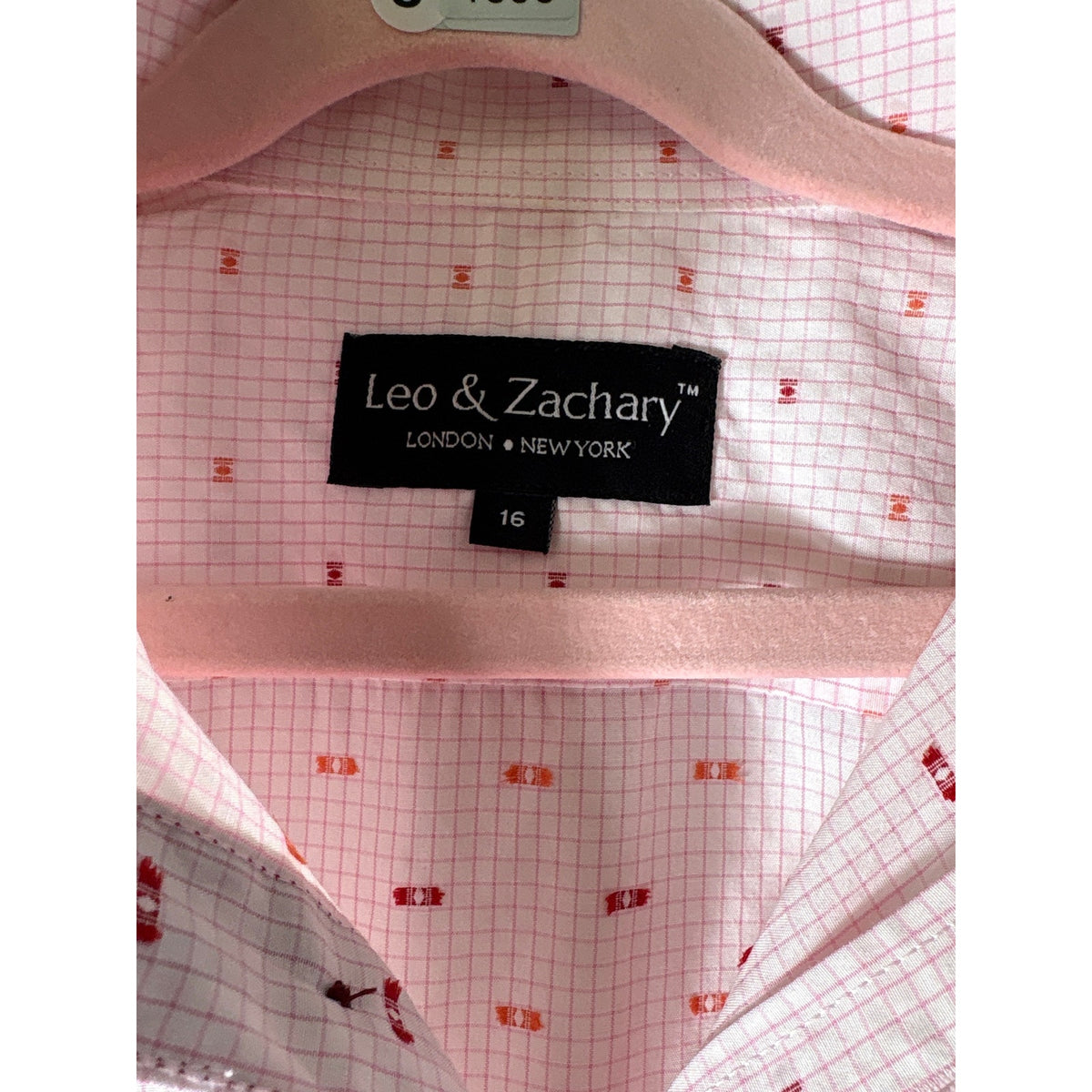 Leo & Zachary Orange and Red Stitching Plaid Button up Shirt Sz 16
