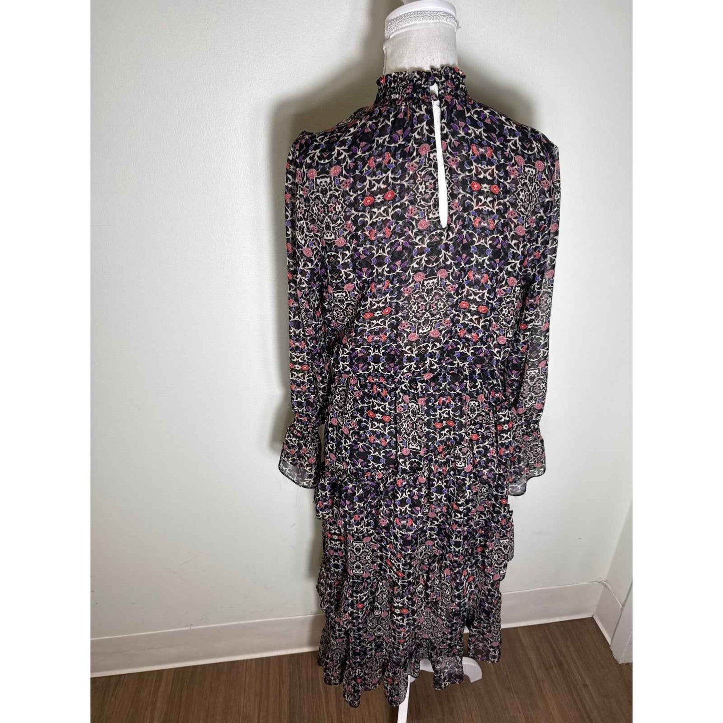 Misa Los Angeles Purple Floral Long Sleeve Maxi Dress Sz M
