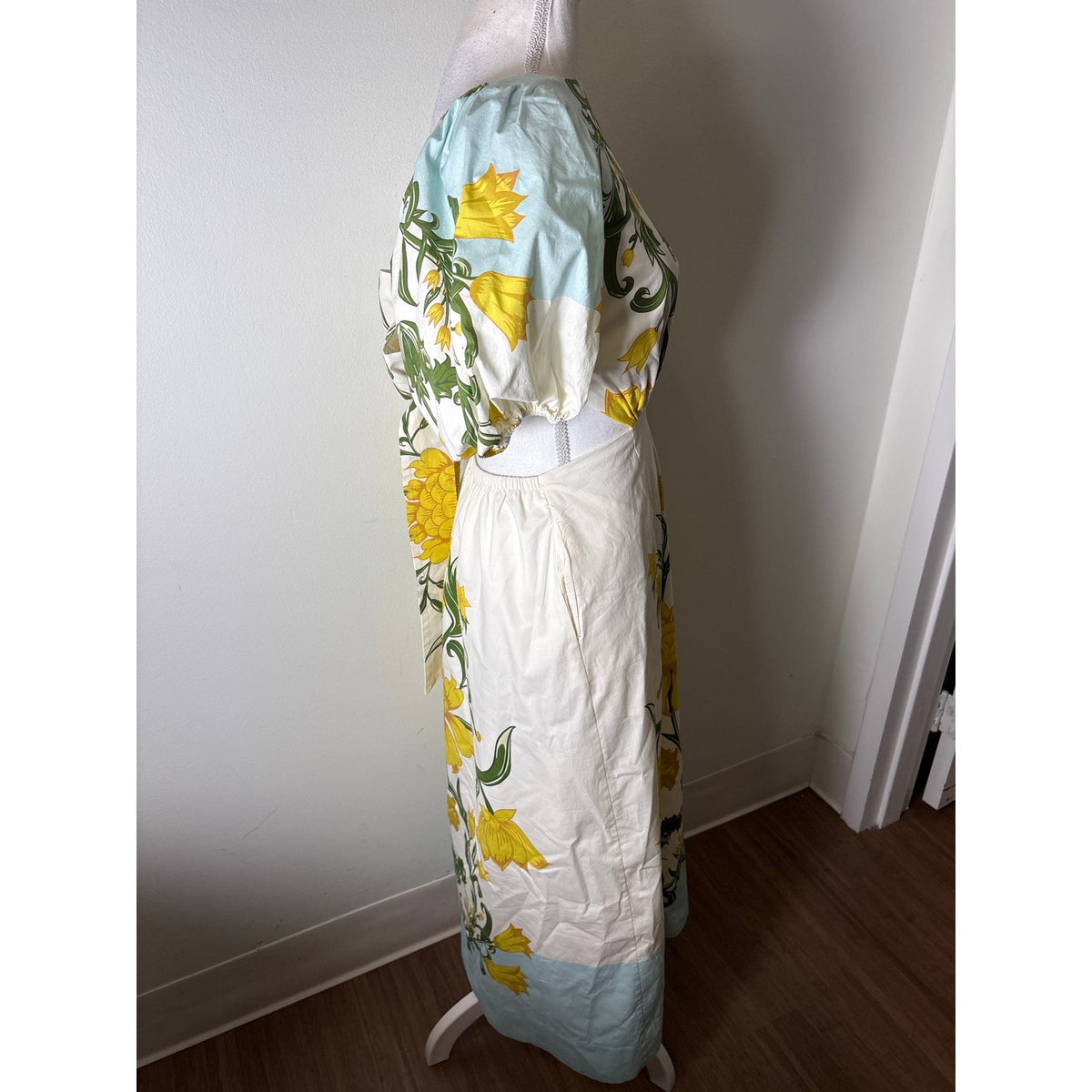 Mestiza Blue and Yellow Daffodil Cut Out Maxi Dress Sz S