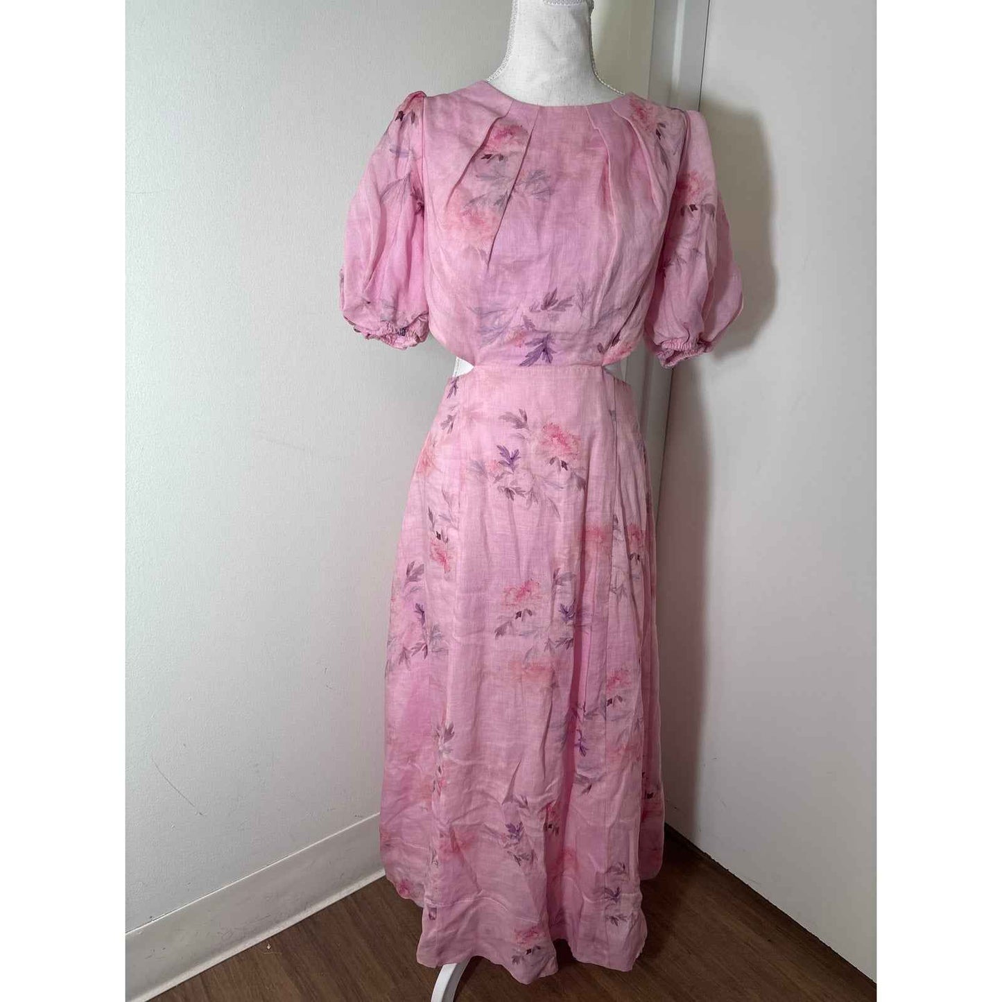 Bardot Pink Floral Backless Floor Length Dress Sz 4