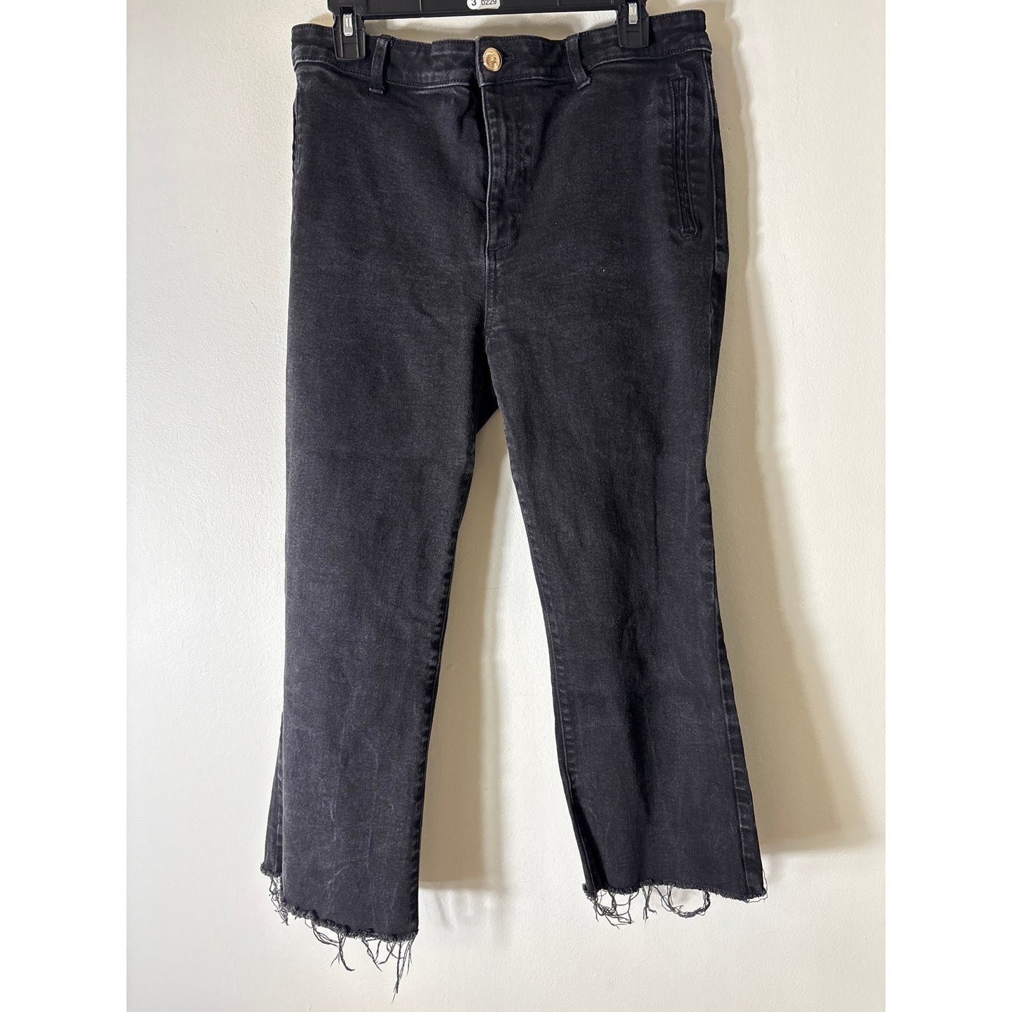 Zara Black Frayed Hemline HIgh Waisted Jeans Sz 14