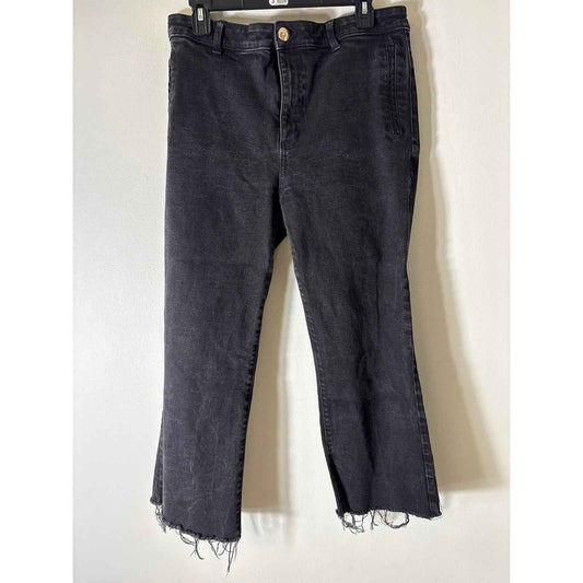 Zara Black Frayed Hemline HIgh Waisted Jeans Sz 14