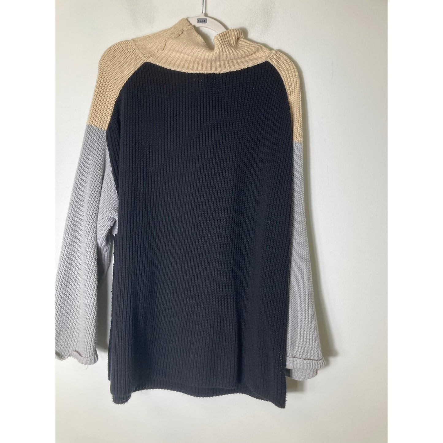Suzy D. London Black Tan Color Block Long Sleeve Knit Sweater Sz M/L