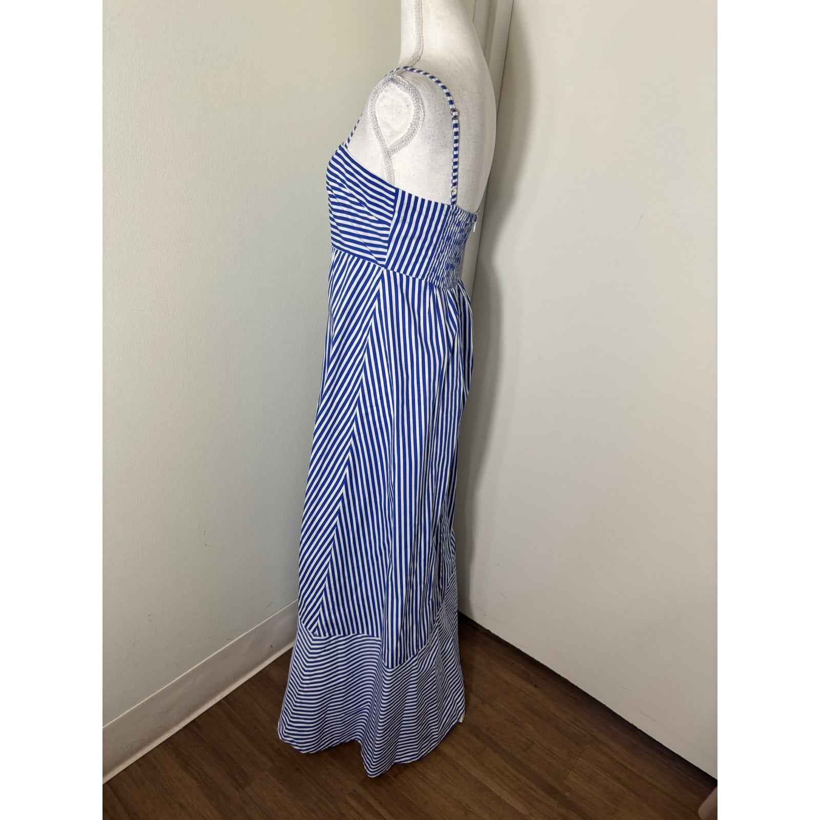 Lusana Blue and White Spaghetti Strap Maxi Dress Sz 6