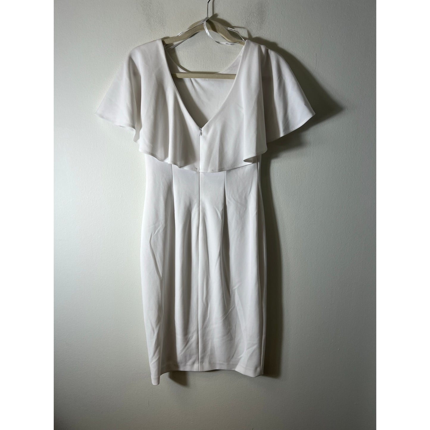 Calvin Klein White Sheath Dress with Ruffle sleeves size 4