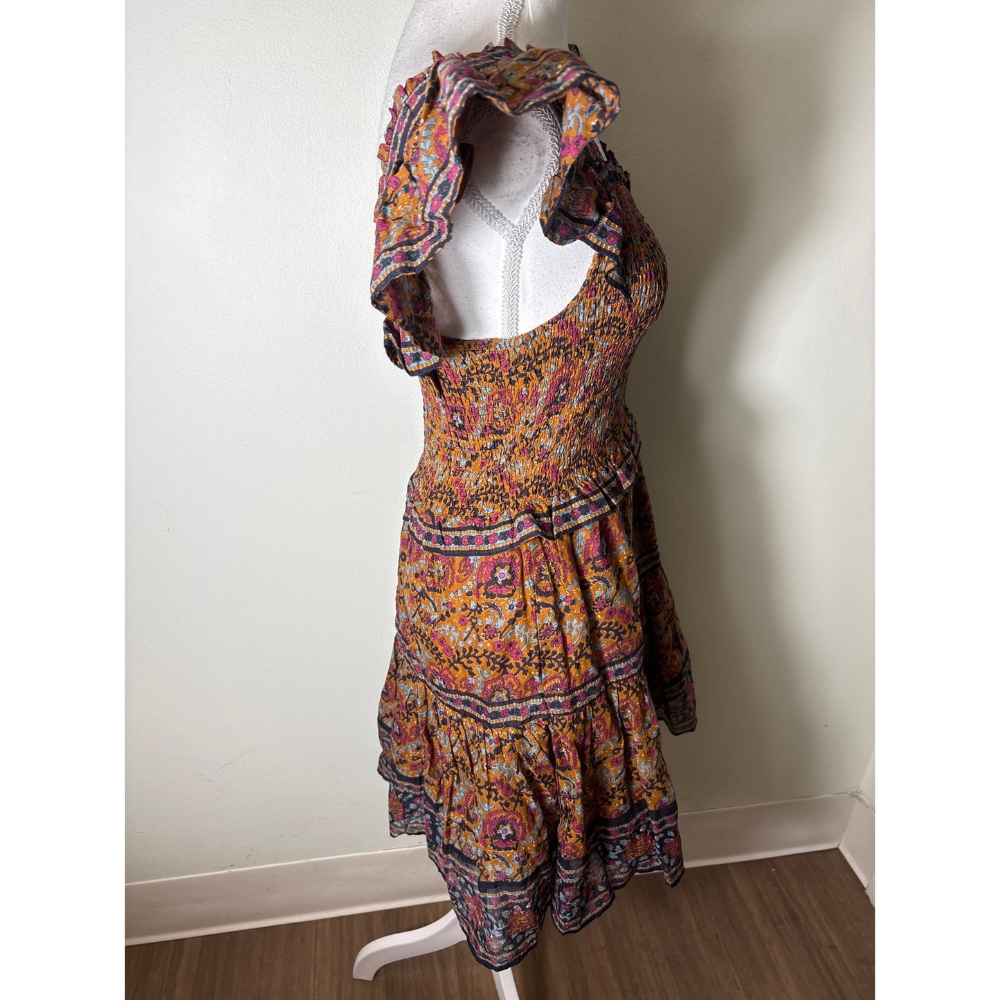 Sea New York Multicolor Flutter Sleeve Cotton Smocked Dress Sz S