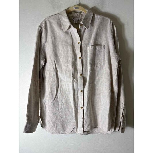 Athleta Wheat Linen Button Up Long Sleeve Shirt Sz M