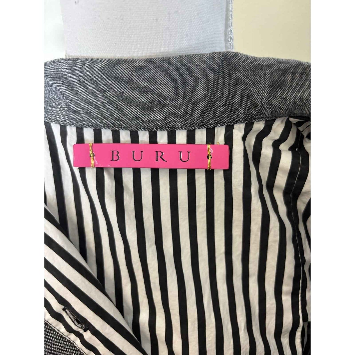 Buru Gray and Black and White Stripe Reversible Sleeveless Tiered Mini Dress Sz