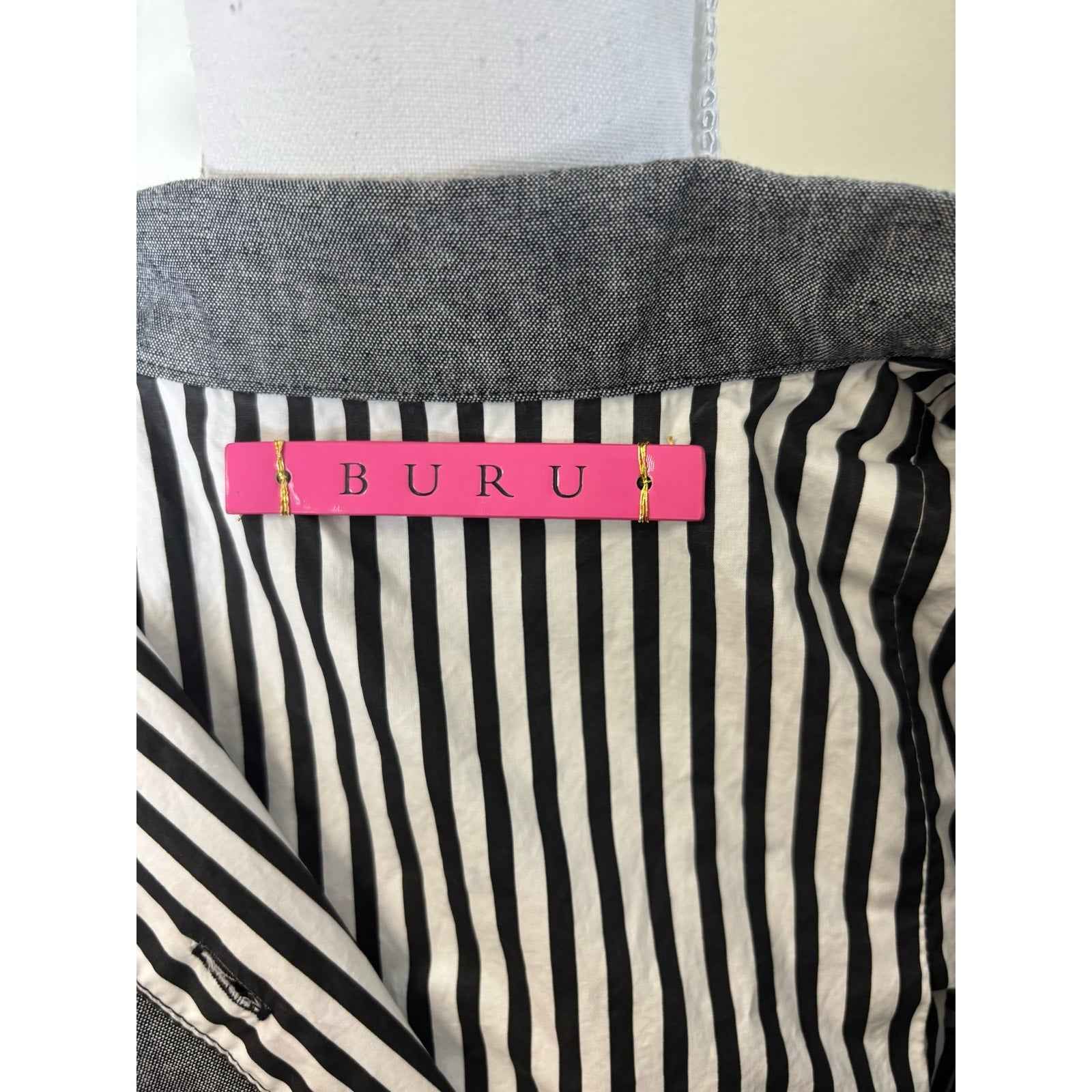 Buru Gray and Black and White Stripe Reversible Sleeveless Tiered Mini Dress Sz