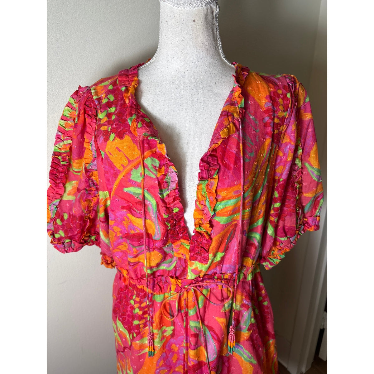 Farm Rio Dark Pink Abstract Short Sleeve Knee Length dress Sz M