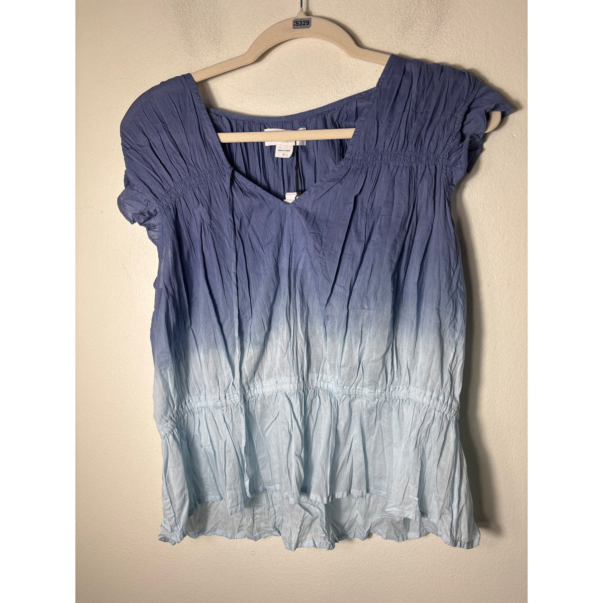 NWT Velvet Blue Ombre Gathered Top Sz L