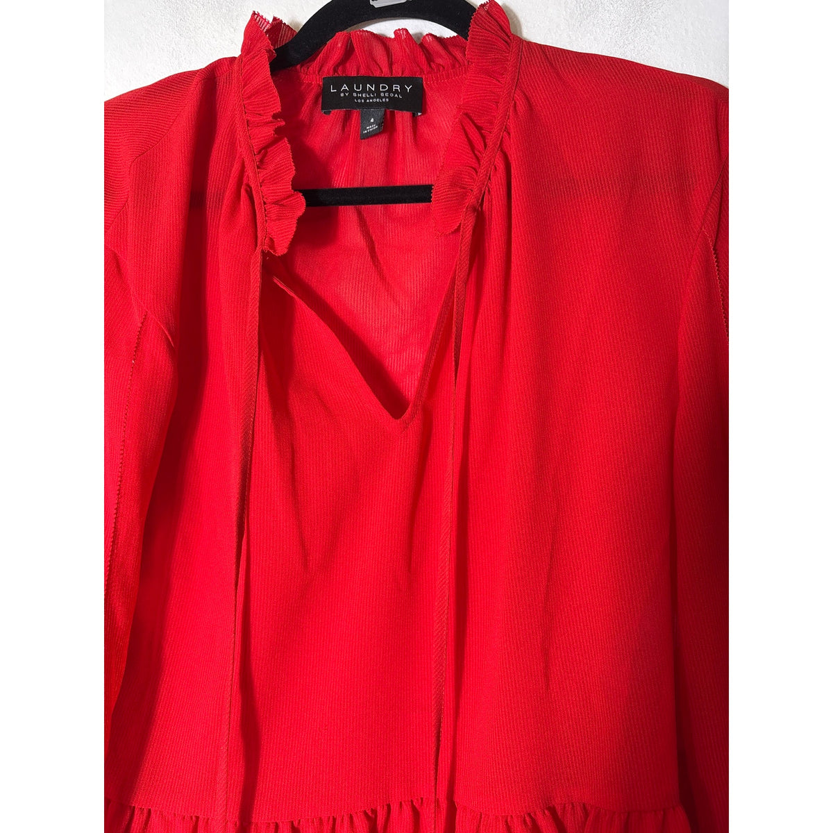 Laundry Red Long Sleeve Sheer V-Neck Shirt Sz S