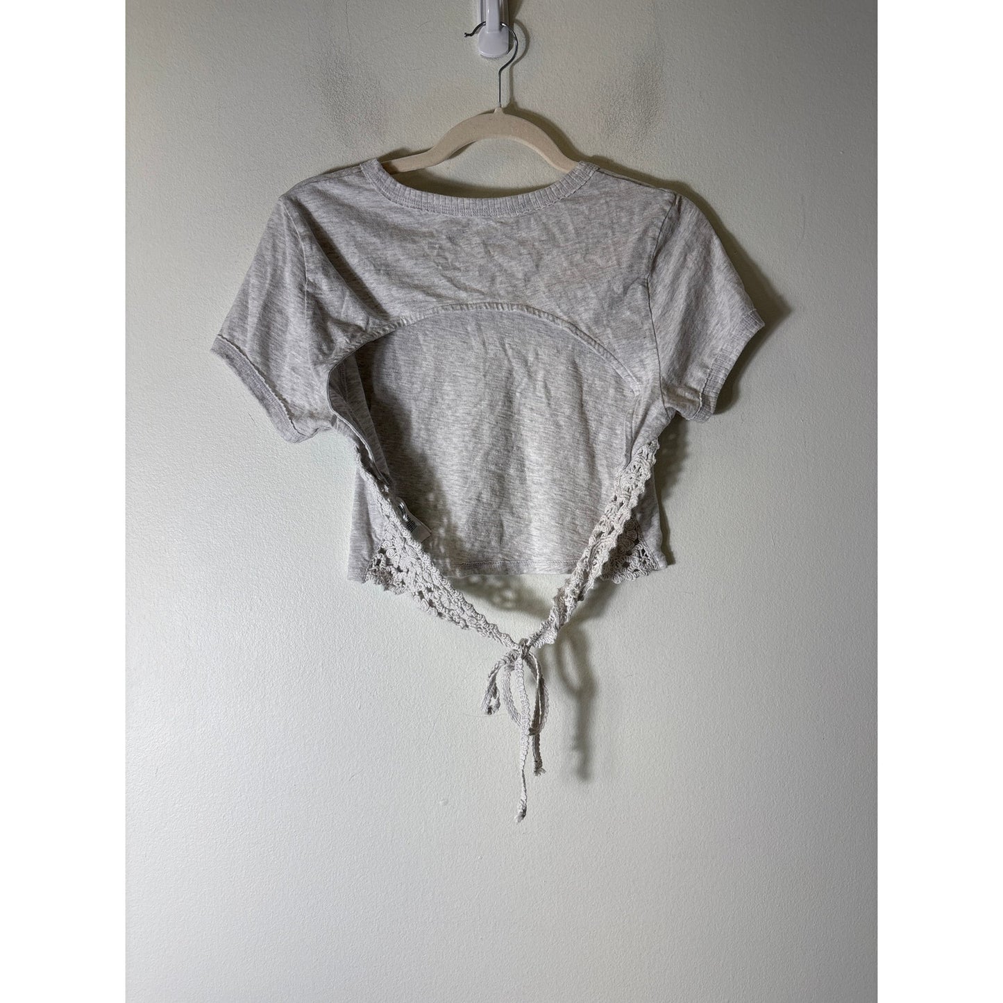 Aerie Gray Crochet Tie Back Top Sz L