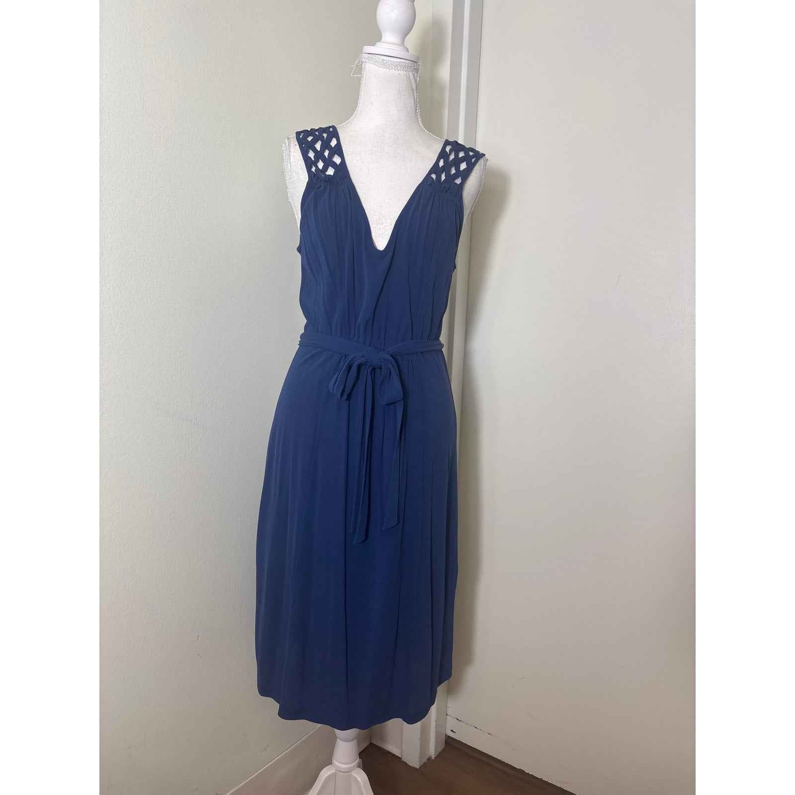 Tracy Reese Navy Blue Sleeveless V-Neck A-Line Knee Length Dress Sz S