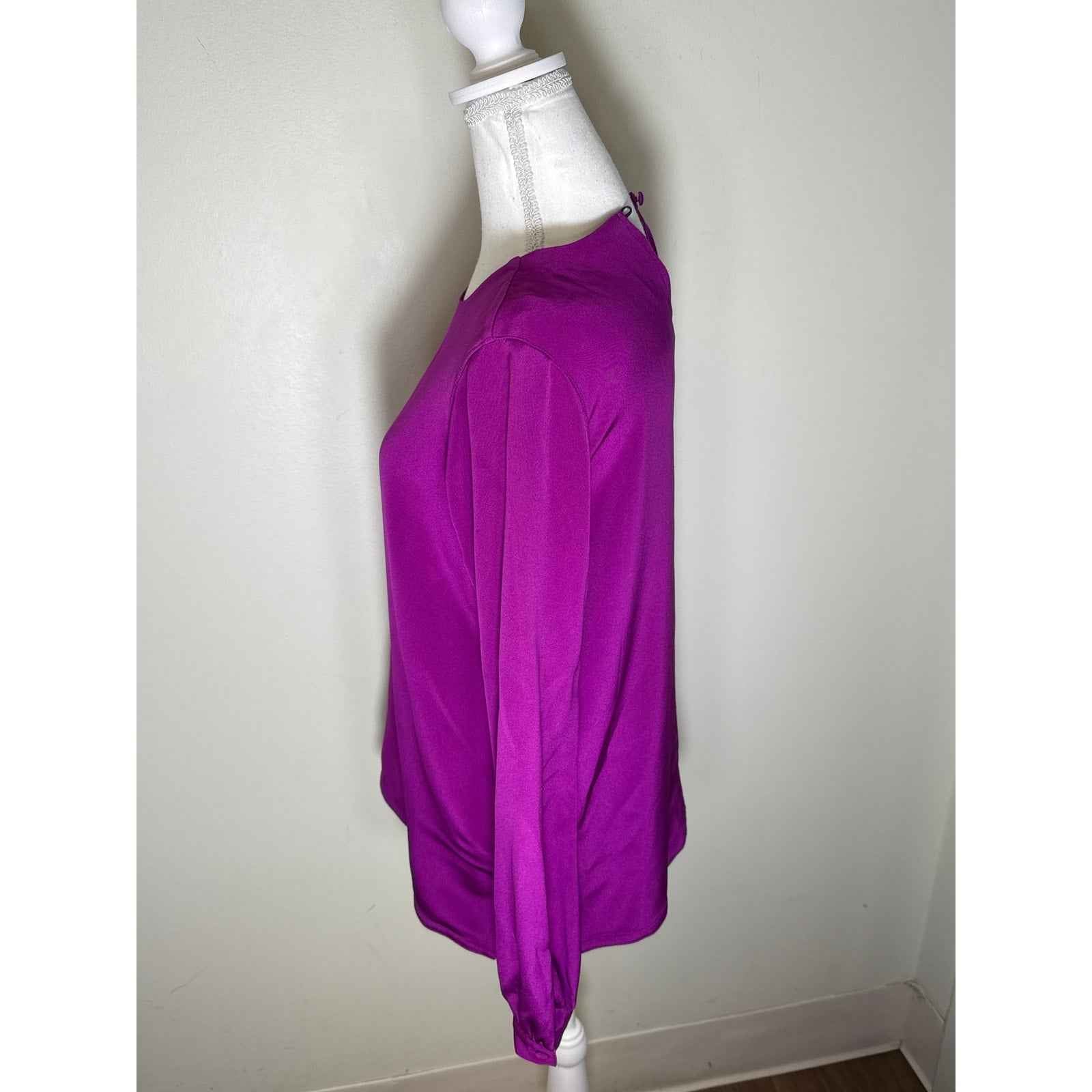 Ann Mashburn Purple Long Sleeve 100% Silk Blouse Sz S