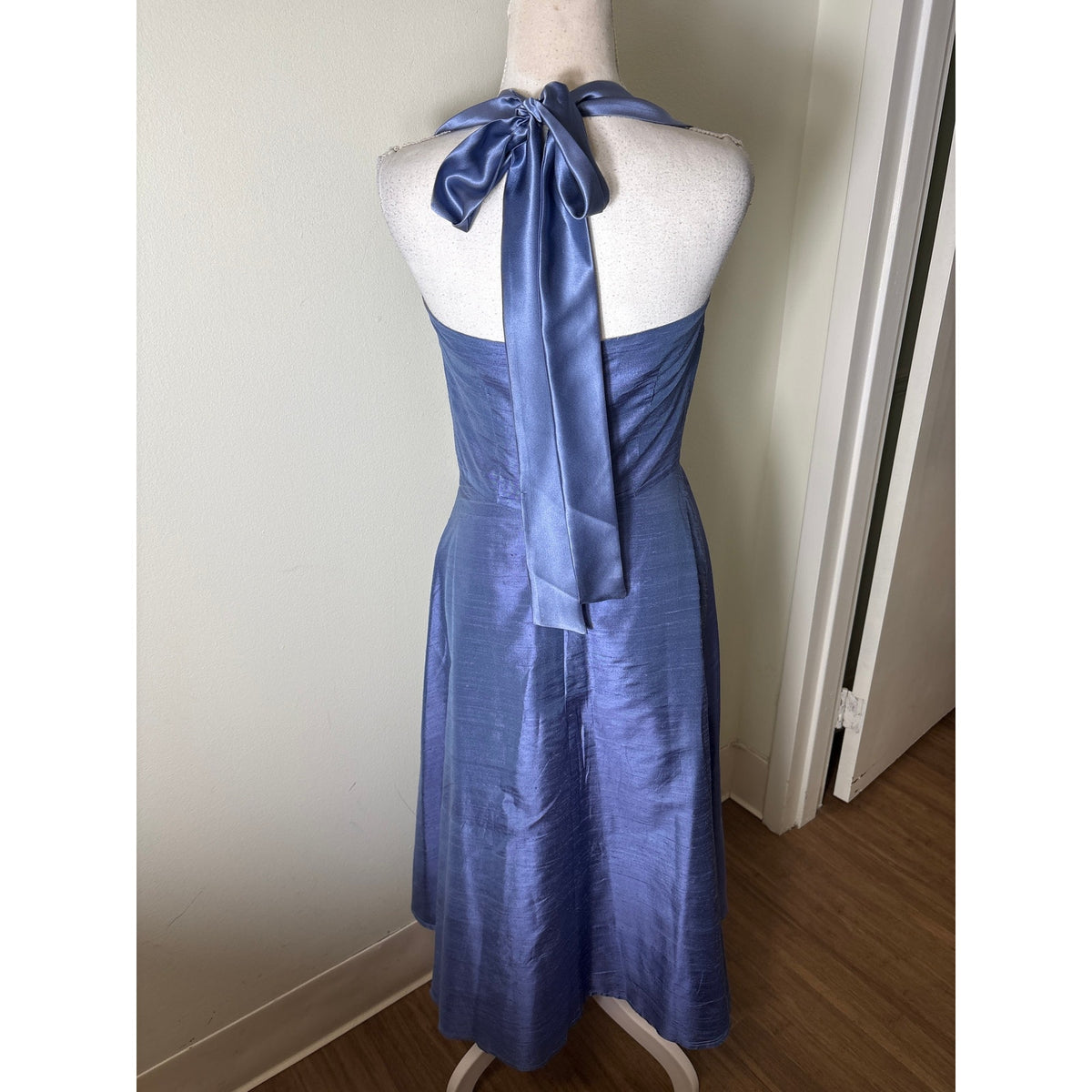 Lena Medoyeff Blue Silk Halter Tie Dress Sz S