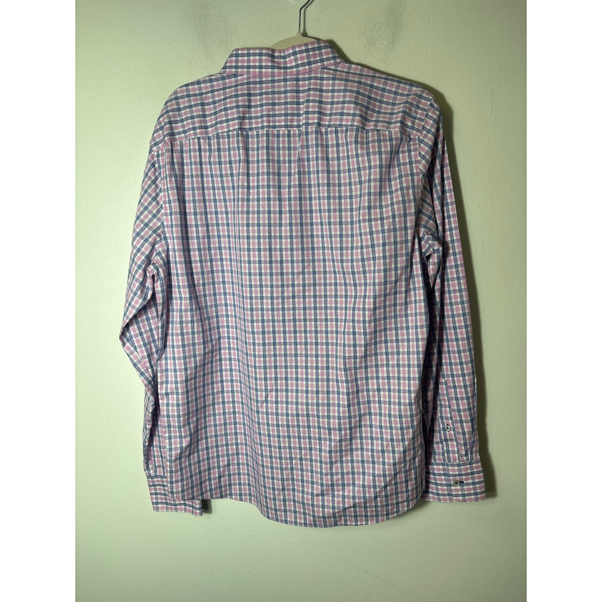 Men's Untuckit Pink Dark Blue Plaid Long Sleeve Button Down Shirt Sz L