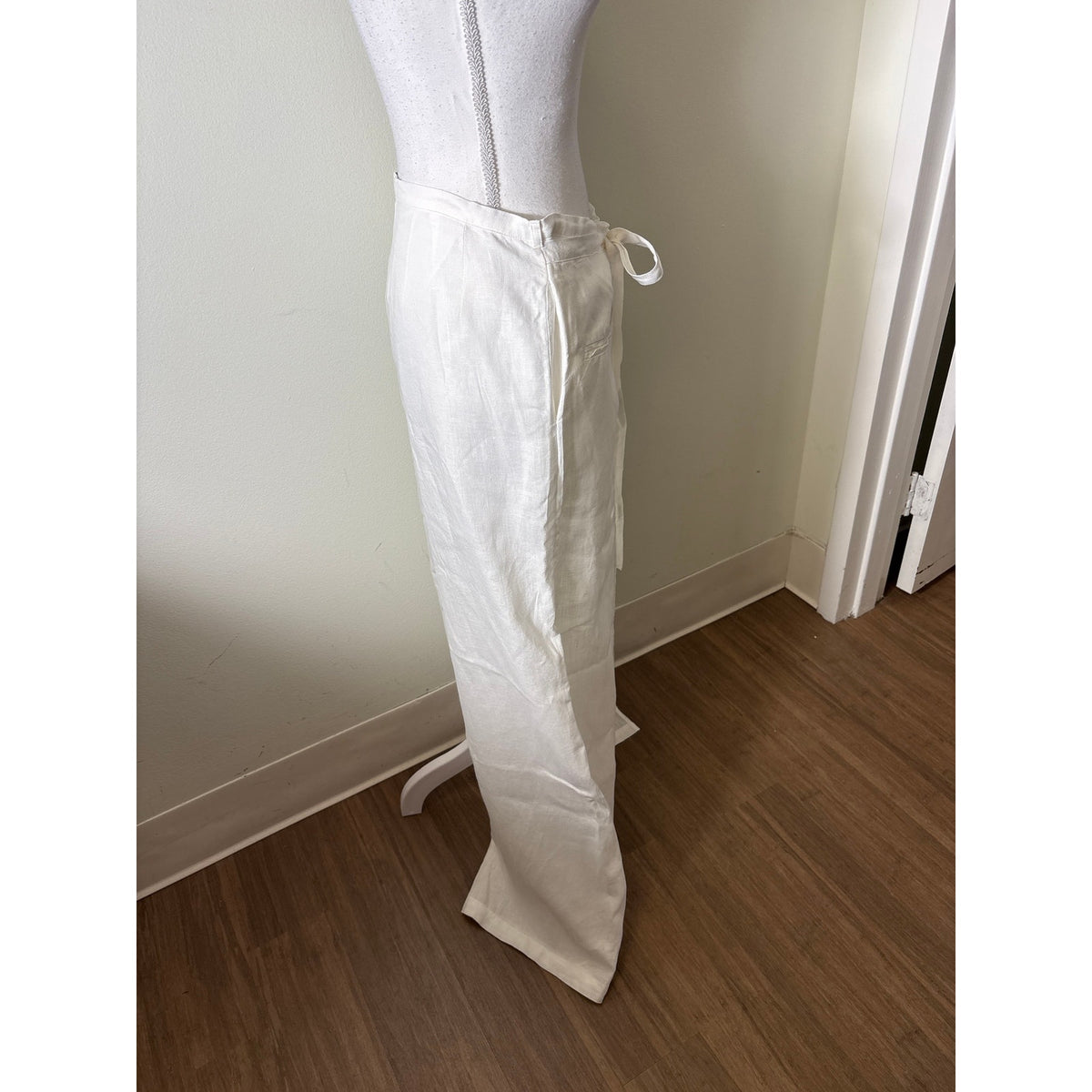 Eleh White Linen Wrap & Tie Front Pants Sz 42