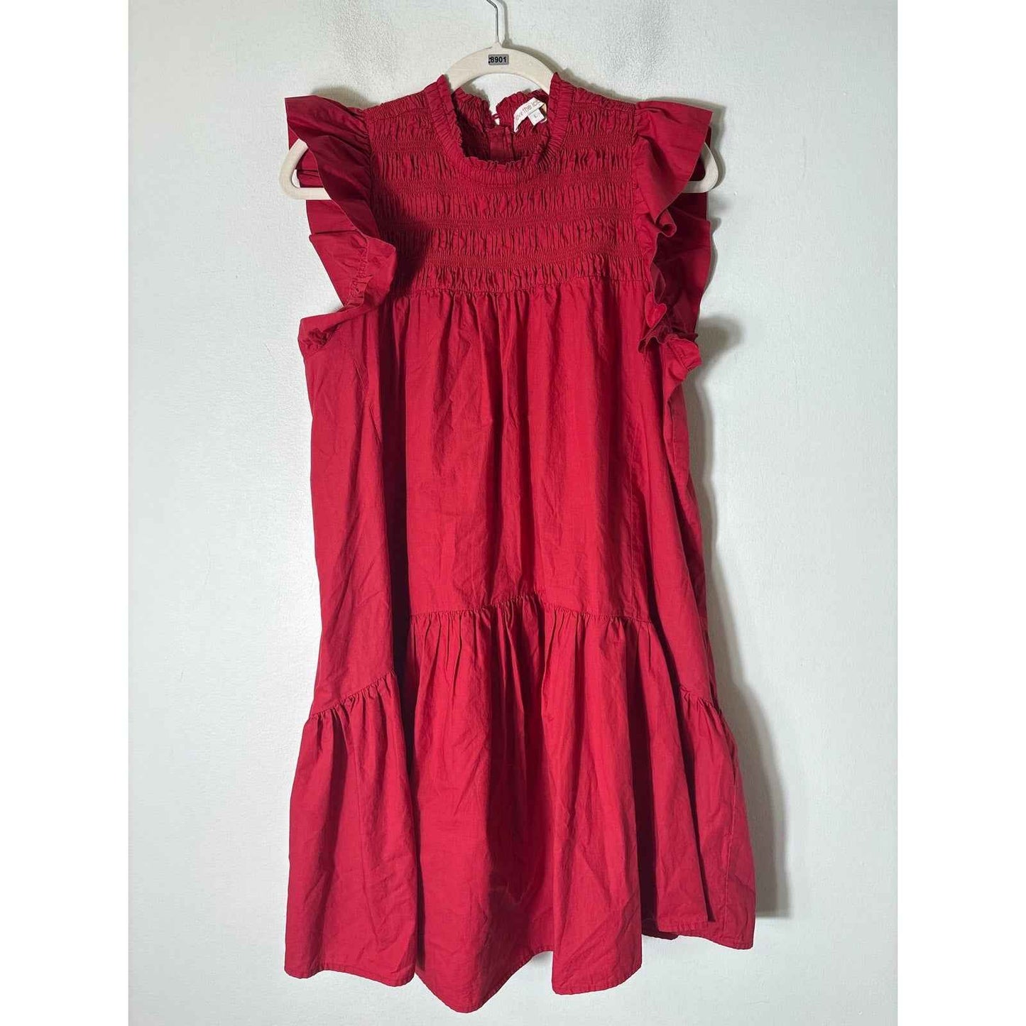 Love the Lable Red Flutter Sleeve Smocked Cotton Knee Length Dress Sz 5/25