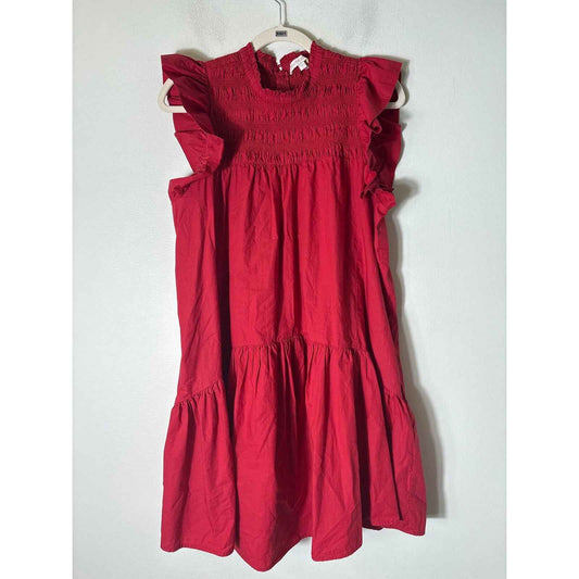 Love the Lable Red Flutter Sleeve Smocked Cotton Knee Length Dress Sz 5/25